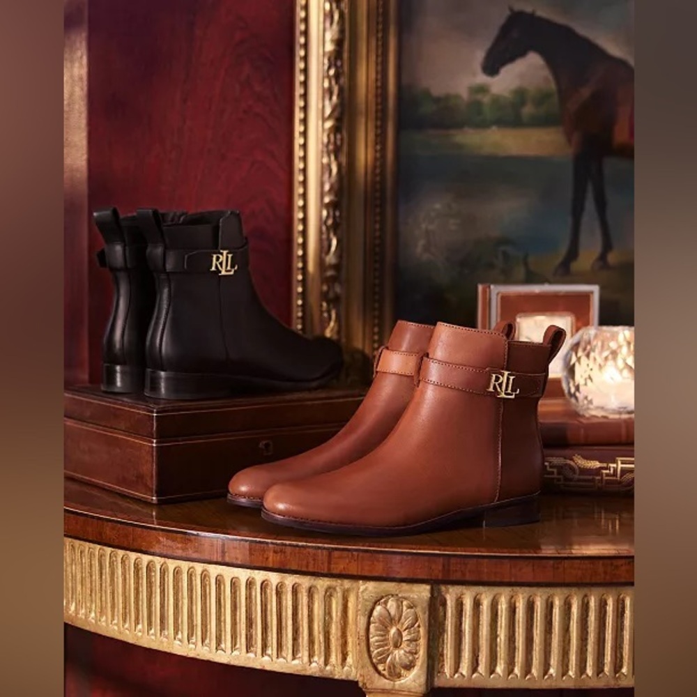 Lauren Ralph Lauren Briele Brown Leather Boots  US 9.5 B - Picture 1 of 16